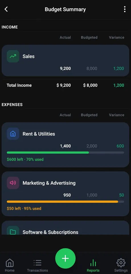 Per-category budget progress bars