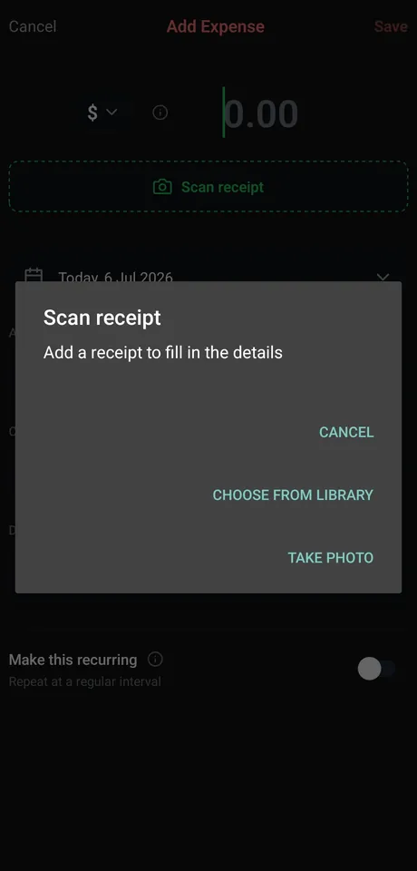 Scan a receipt to auto-fill an expense
