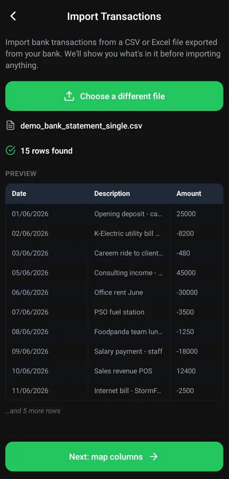Import bank transactions from CSV